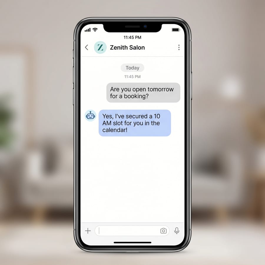 Mockup of a late-night chat assistant booking a customer reservation.